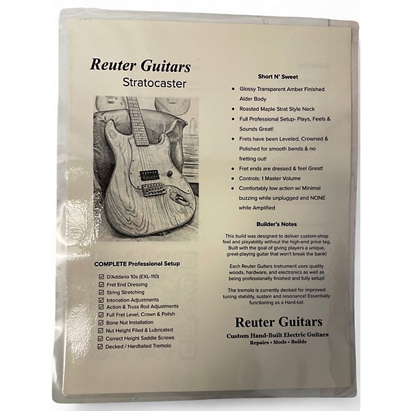 Used Reuter Guitars Alder Strat Trans Amber Solid Body Electric Guitar