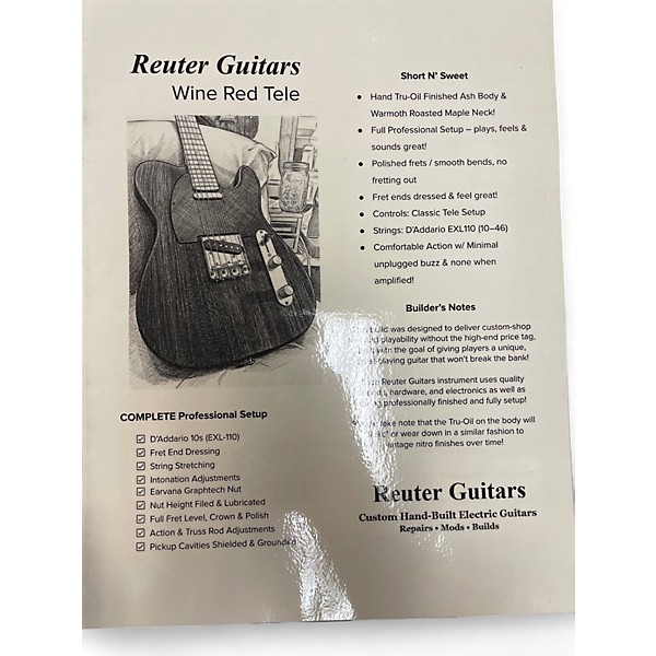 Used Reuter Guitars Tele Wine Red Solid Body Electric Guitar