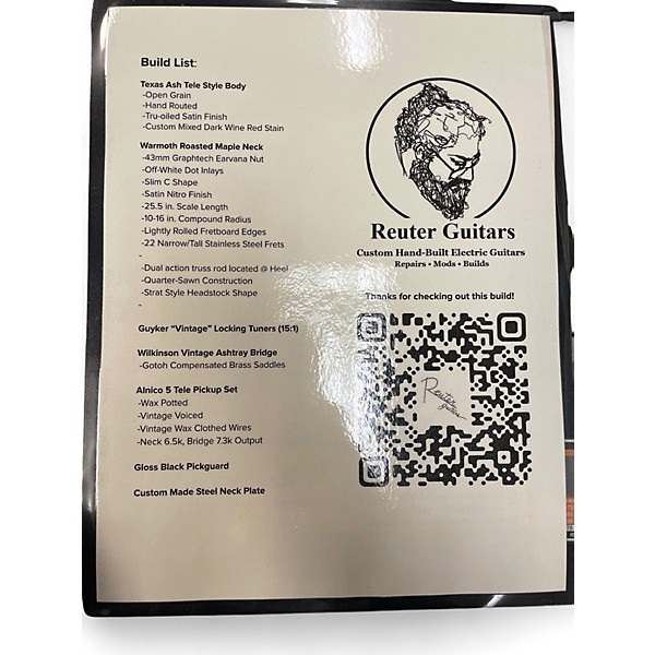 Used Reuter Guitars Tele Wine Red Solid Body Electric Guitar