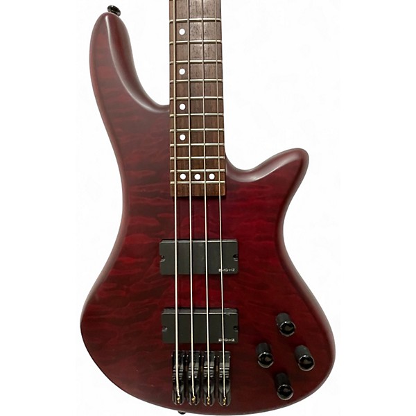 Used Schecter Guitar Research Stiletto Deluxe 4 String Crimson Red Trans Electric Bass Guitar