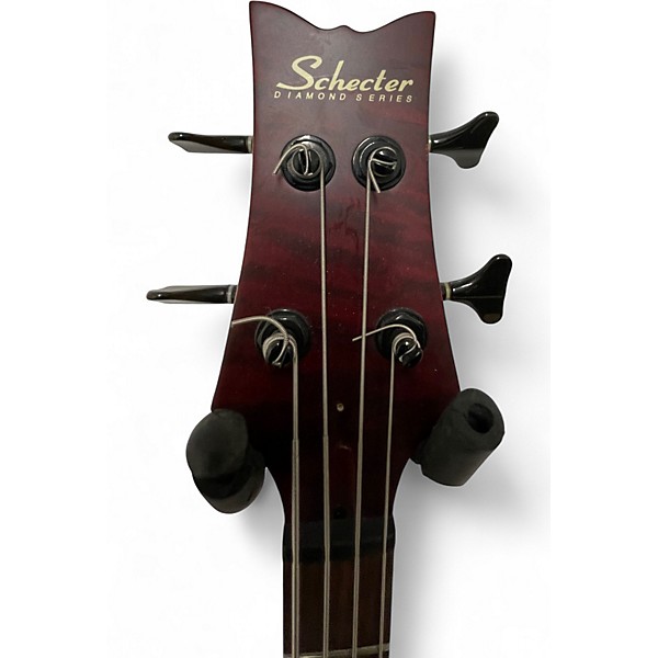 Used Schecter Guitar Research Stiletto Deluxe 4 String Crimson Red Trans Electric Bass Guitar