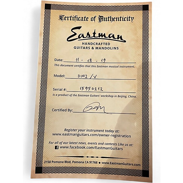 Used Eastman dm2/v Antique Natural Classical Acoustic Guitar