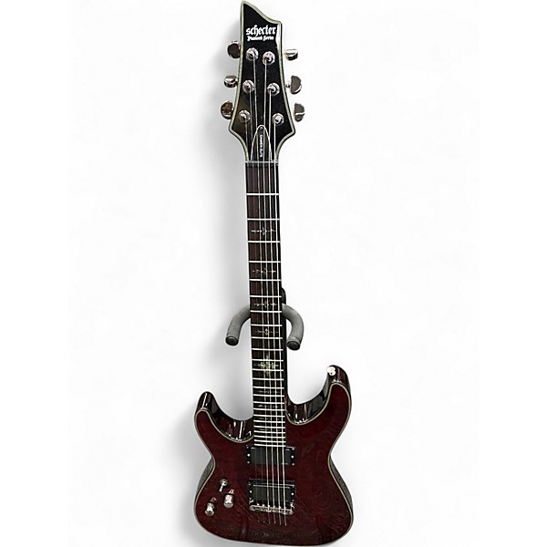 Used Schecter Guitar Research Damien Elite 6 Left Handed Crimson Red Trans Electric Guitar
