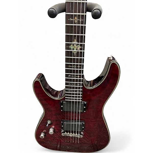 Used Schecter Guitar Research Damien Elite 6 Left Handed Crimson Red Trans Electric Guitar