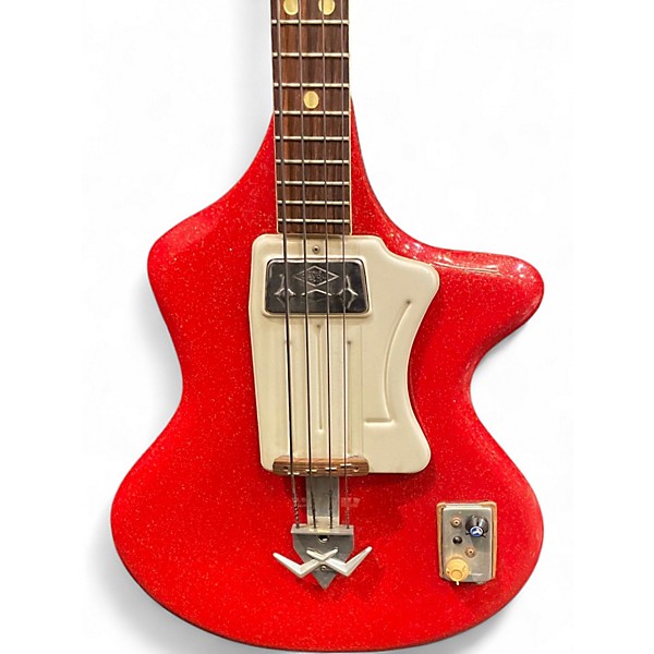 Vintage 1960s Wandre Spatial Fiesta Red Sparkle Electric Bass Guitar