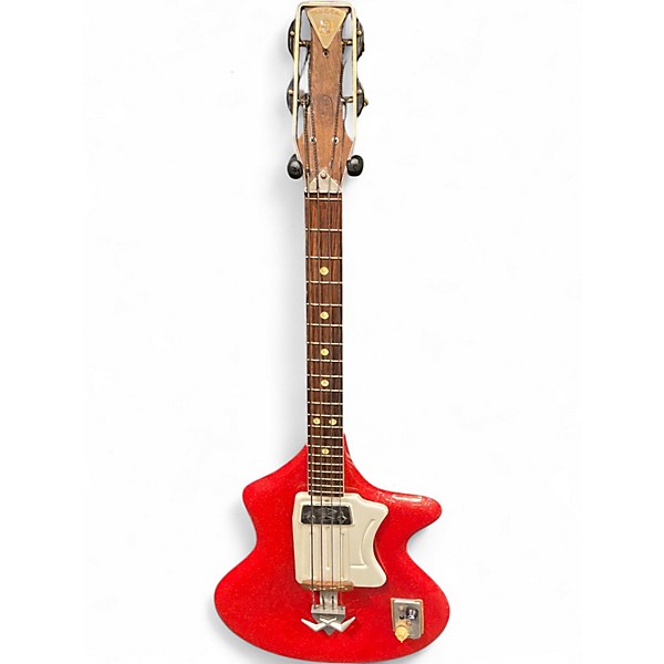 Vintage 1960s Wandre Spatial Fiesta Red Sparkle Electric Bass Guitar