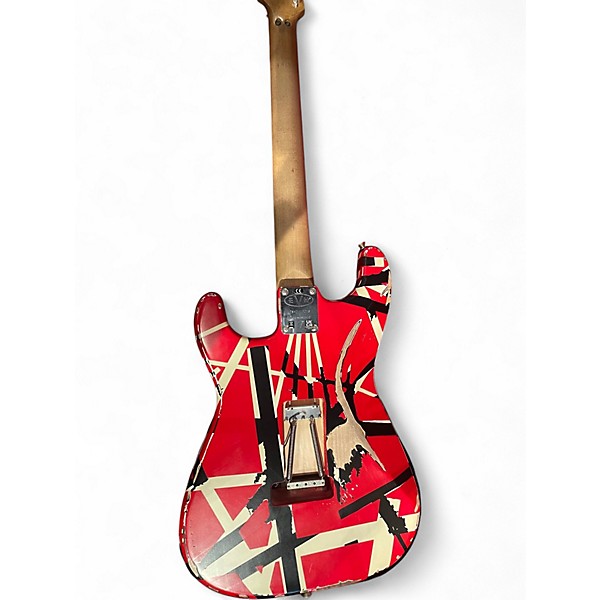 Used EVH Striped Series Frankie Red with Black and White Stripes Relic Solid Body Electric Guitar