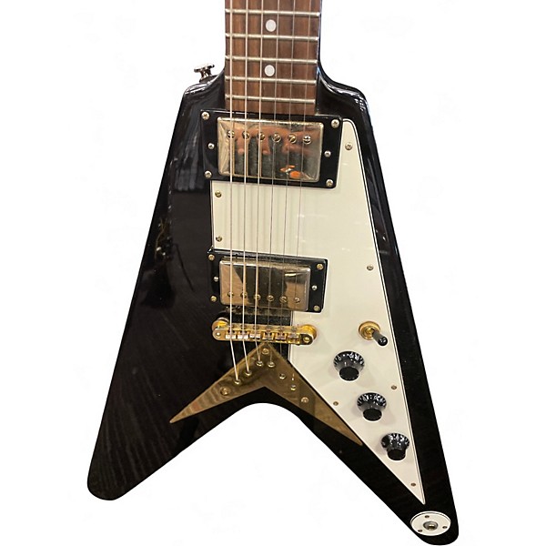 Used Epiphone 1958 Korina Flying V Black Solid Body Electric Guitar