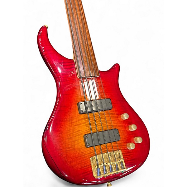 Used Pedulla THUNDERBOLT 5 FRETLESS RED FLAME Electric Bass Guitar