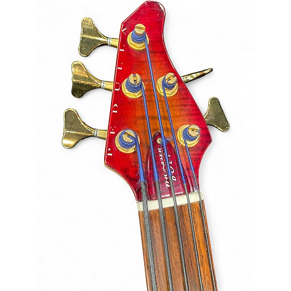 Used Pedulla THUNDERBOLT 5 FRETLESS RED FLAME Electric Bass Guitar