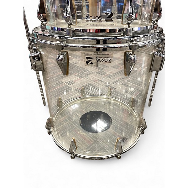 Vintage 1970s Zickos 3 Piece Acrylic Clear Drum Kit