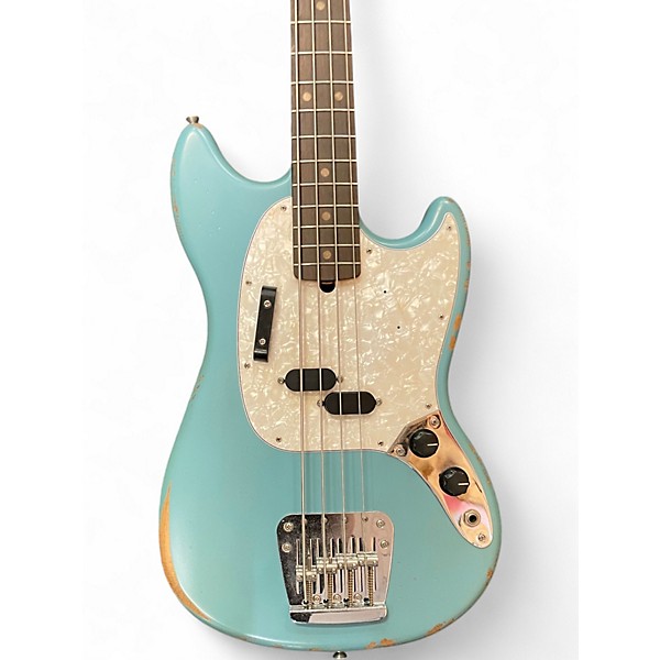 Used Fender JMJ Road Worn Mustang Bass Faded Daphne Blue Electric Bass Guitar