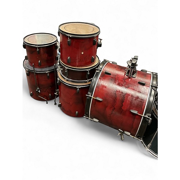 Used 1980s Pearl 5 Piece 80s Kit Red to Black Fade Drum Kit
