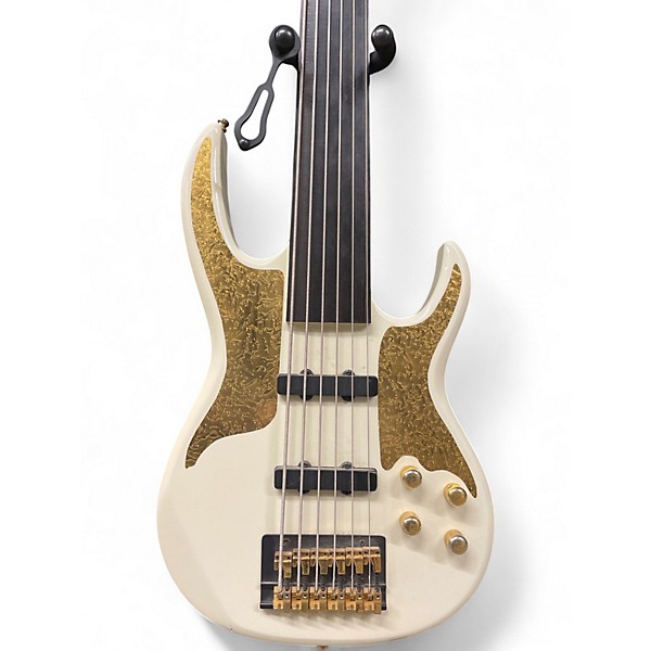 Used Carvin LB-76F 6-String Fretless White Gold Electric Bass Guitar
