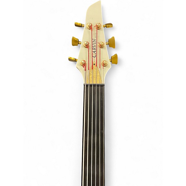 Used Carvin LB-76F 6-String Fretless White Gold Electric Bass Guitar