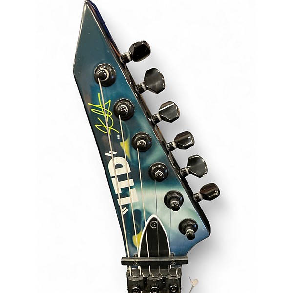 Used ESP LTD Kirk Hammett Signature White Zombie Graphic Solid Body Electric Guitar