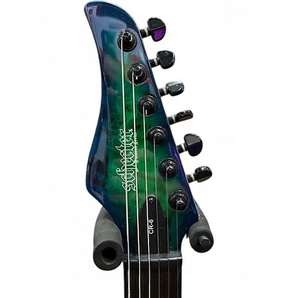 Used Schecter Guitar Research CR6 Trans Green Burl Top Solid Body Electric Guitar