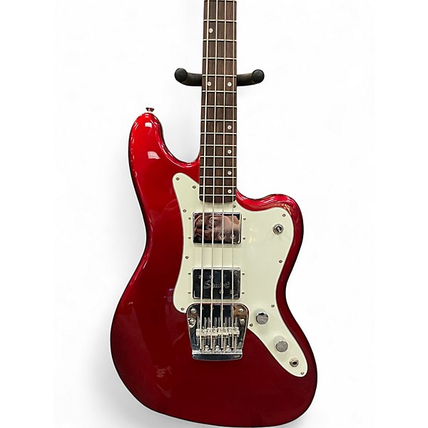 Used Squier Paranormal Rascal Bass HH  Guitar Candy Apple Red Electric Bass Guitar