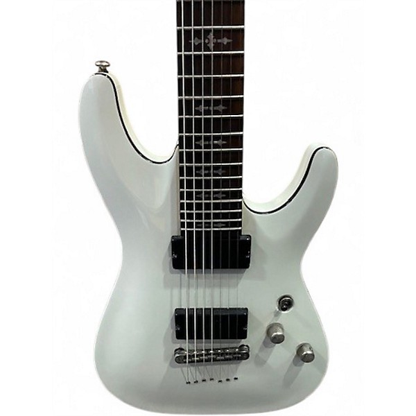 Used Schecter Guitar Research Demon 7 String White Solid Body Electric Guitar
