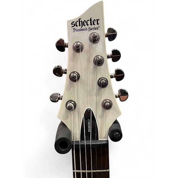 Used Schecter Guitar Research Demon 7 String White Solid Body Electric Guitar
