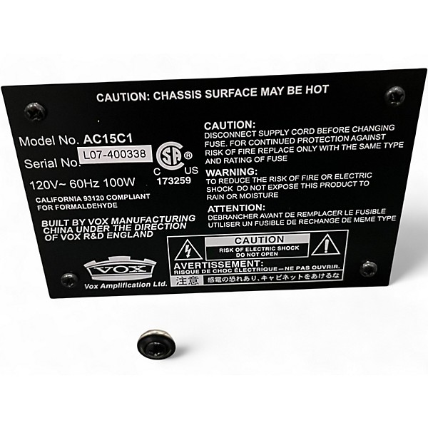 Used VOX AC15CC1 15W 1X12 Tube Guitar Combo Amp