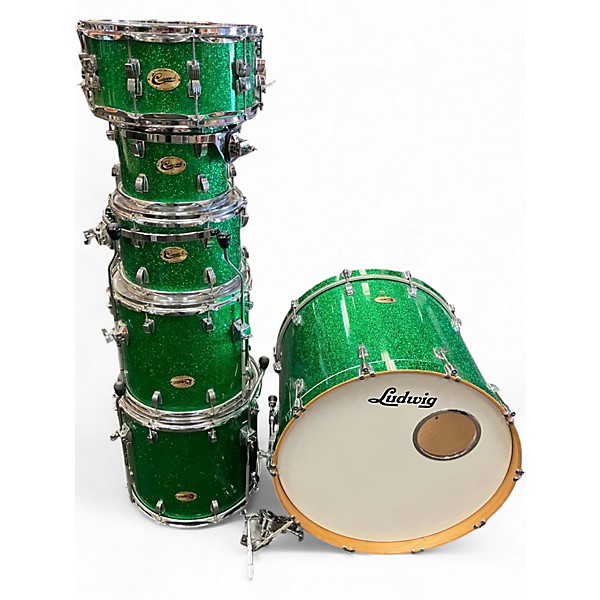 Used Ludwig 6 Piece Centennial Green Sparkle Drum Kit