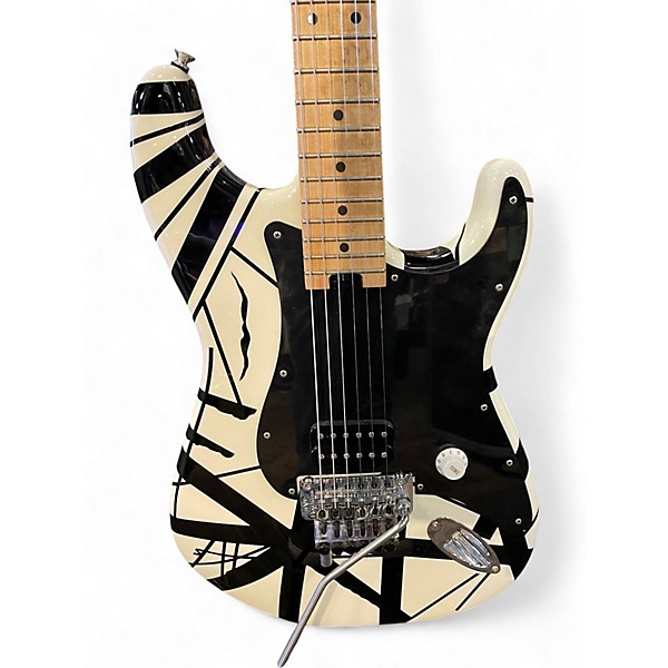 Used EVH Striped Series Frankie Black and White Solid Body Electric Guitar