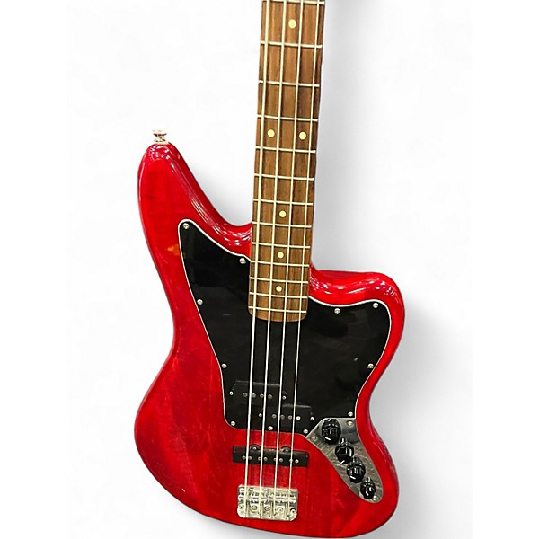 Used Squier Jaguar Bass Red Electric Bass Guitar