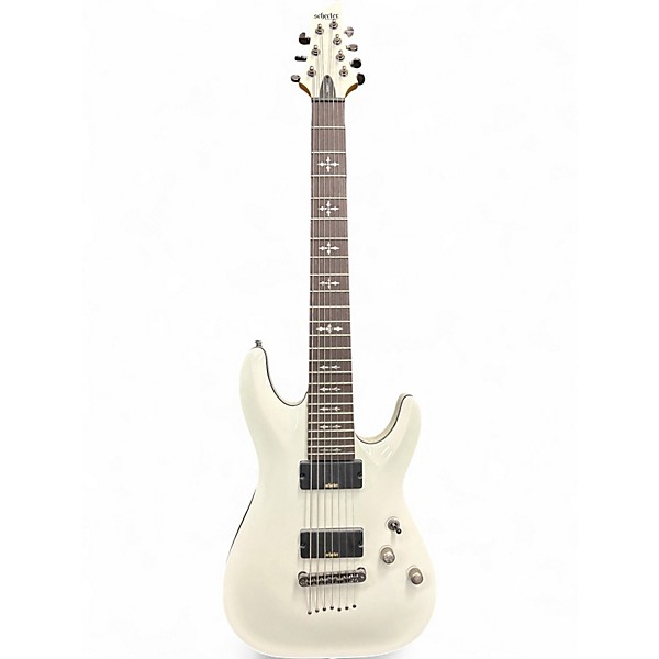 Used Schecter Guitar Research Demon 7 String White Solid Body Electric Guitar