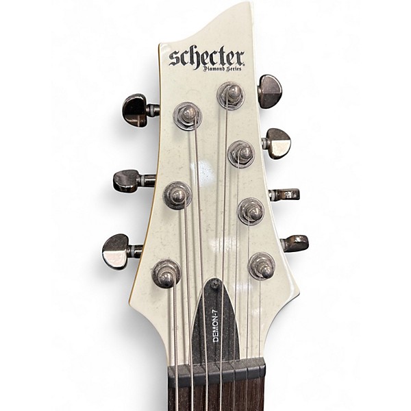 Used Schecter Guitar Research Demon 7 String White Solid Body Electric Guitar
