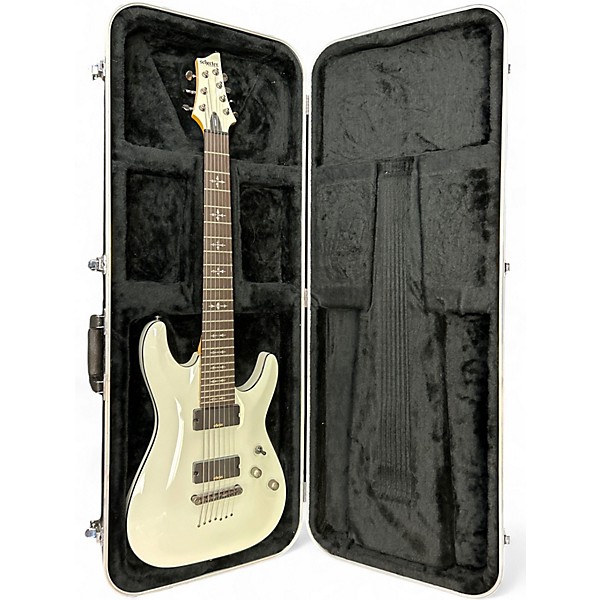 Used Schecter Guitar Research Demon 7 String White Solid Body Electric Guitar