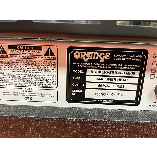 Used Orange Amplifiers Rockerverb RK50H MKIII Tube Guitar Amp Head