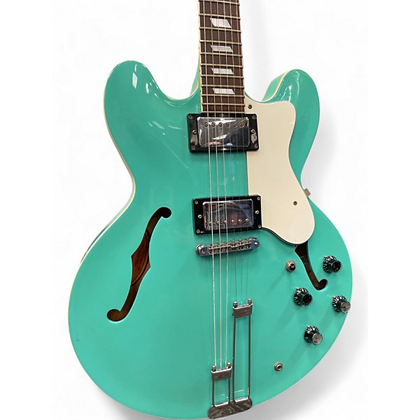 Vintage 1996 Epiphone Riviera TQ Turquoise Hollow Body Electric Guitar