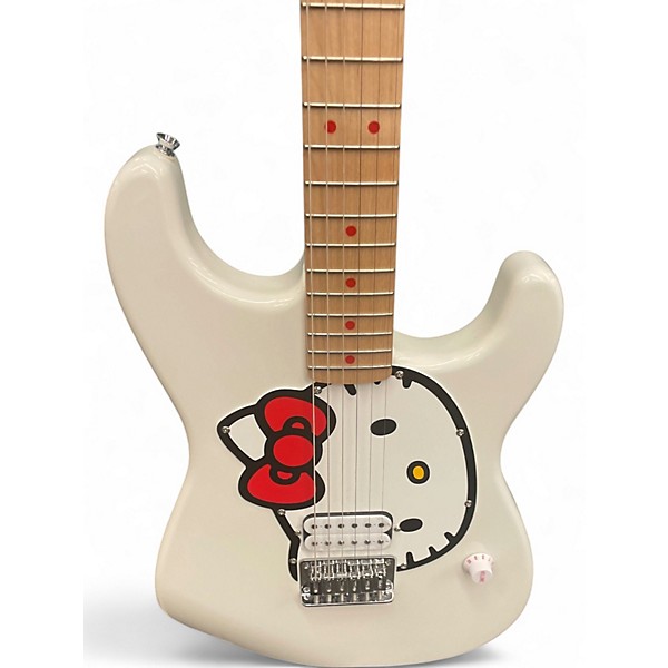 Used Squier Hello Kitty Stratocaster Single Hum White Solid Body Electric Guitar