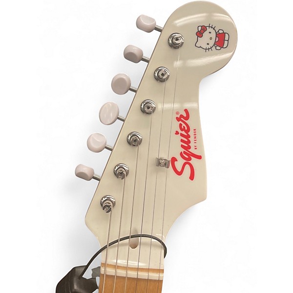 Used Squier Hello Kitty Stratocaster Single Hum White Solid Body Electric Guitar