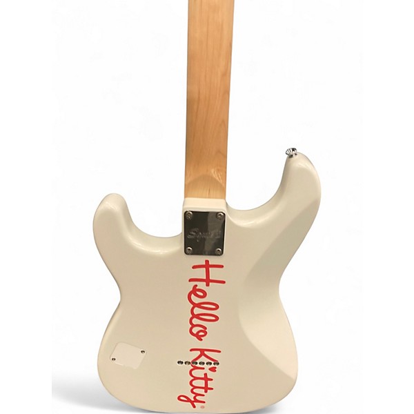 Used Squier Hello Kitty Stratocaster Single Hum White Solid Body Electric Guitar