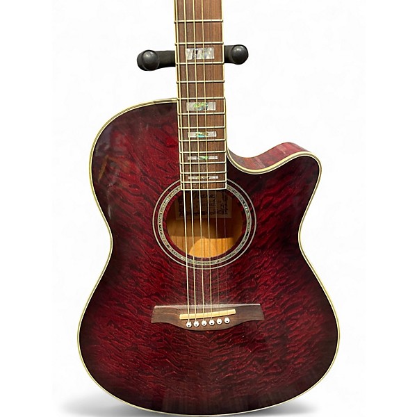 Used Ibanez AEF37E Trans Red Acoustic Electric Guitar