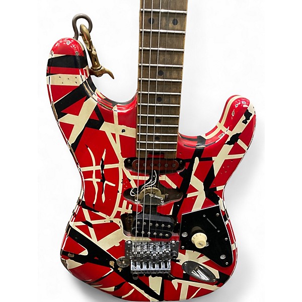 Used EVH Striped Series Frankie Red with Black and White Stripes Solid Body Electric Guitar