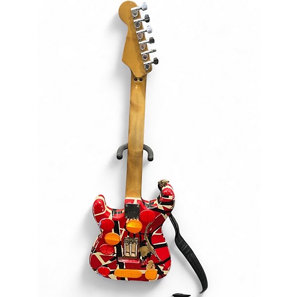 Used EVH Striped Series Frankie Red with Black and White Stripes Solid Body Electric Guitar