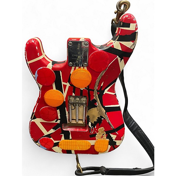 Used EVH Striped Series Frankie Red with Black and White Stripes Solid Body Electric Guitar