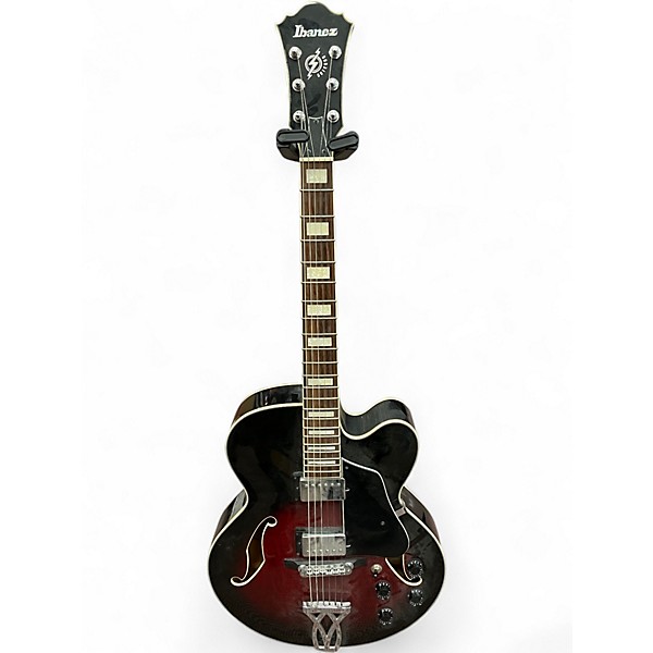 Used 2010s Ibanez AF75 Transparent Red Sunburst Hollow Body Electric Guitar