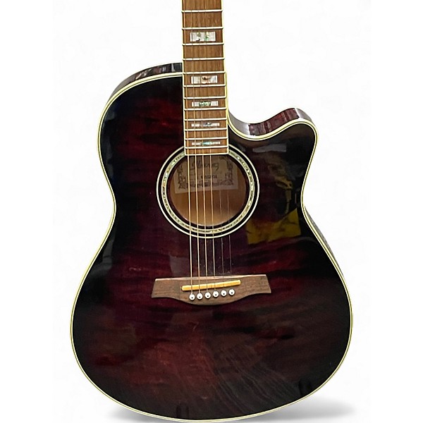 Used Ibanez AEF37E Trans Crimson Red Acoustic Electric Guitar