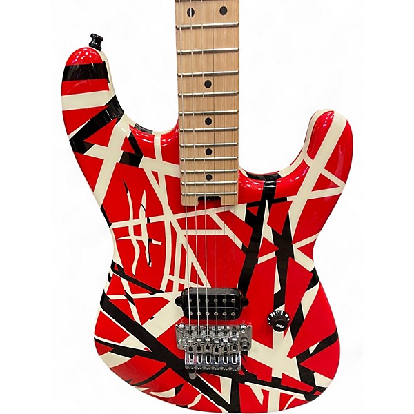 Used EVH Striped Series Red with Black and White Stripes Solid Body Electric Guitar