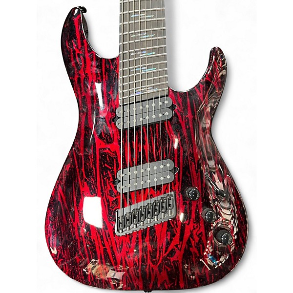 Used Schecter Guitar Research C-8 MULTI SCALE SILVER MOUNTAIN 8 STRING RED AND BLACK Solid Body Electric Guitar