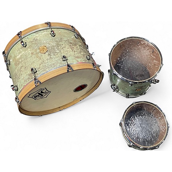 Used SJC Drums 3 Piece Heirloom Mahogany Shell Pack Dirty Mint Drum Kit