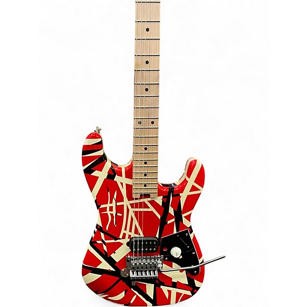 Used EVH Striped Series Red with Black and White Stripes Solid Body Electric Guitar