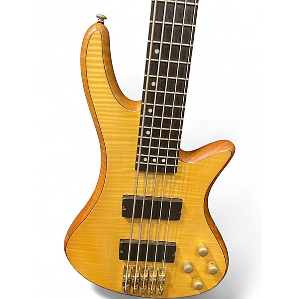 Used Schecter Guitar Research Stiletto Custom 5 String Natural Electric Bass Guitar
