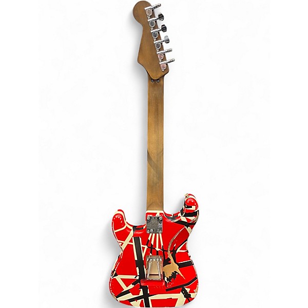 Used EVH Striped Series Frankie Red with Black and White Stripes Solid Body Electric Guitar