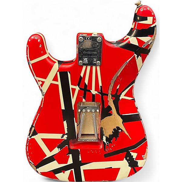 Used EVH Striped Series Frankie Red with Black and White Stripes Solid Body Electric Guitar
