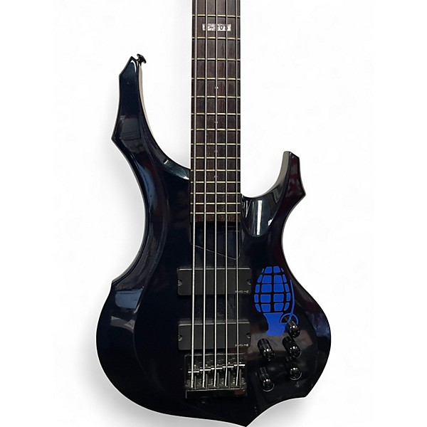 Used ESP LTD F205 5 String Chrome Blue Electric Bass Guitar